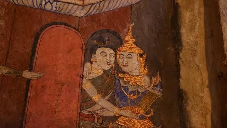 historical and religious wall painting in wat phumin, the landmark temple of nan province, thailand