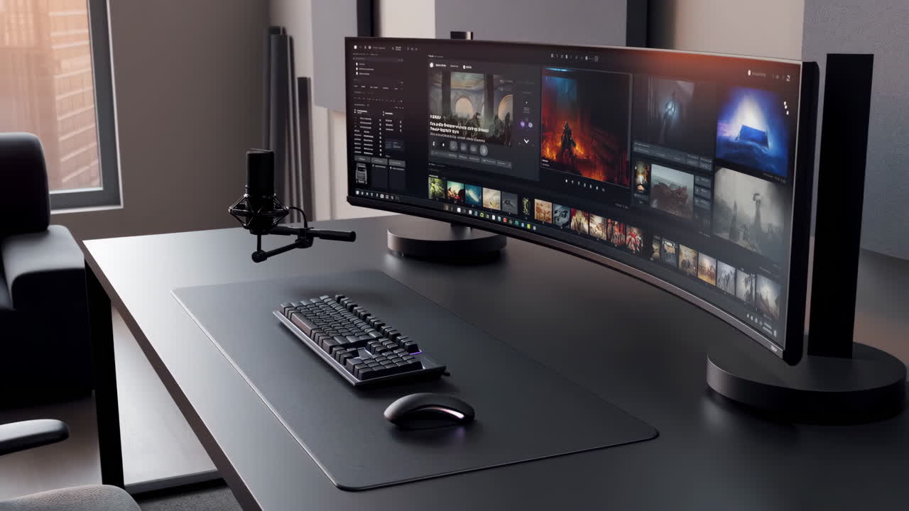 Modern Gaming Desk Setup with Ultrawide Curved Monitor
