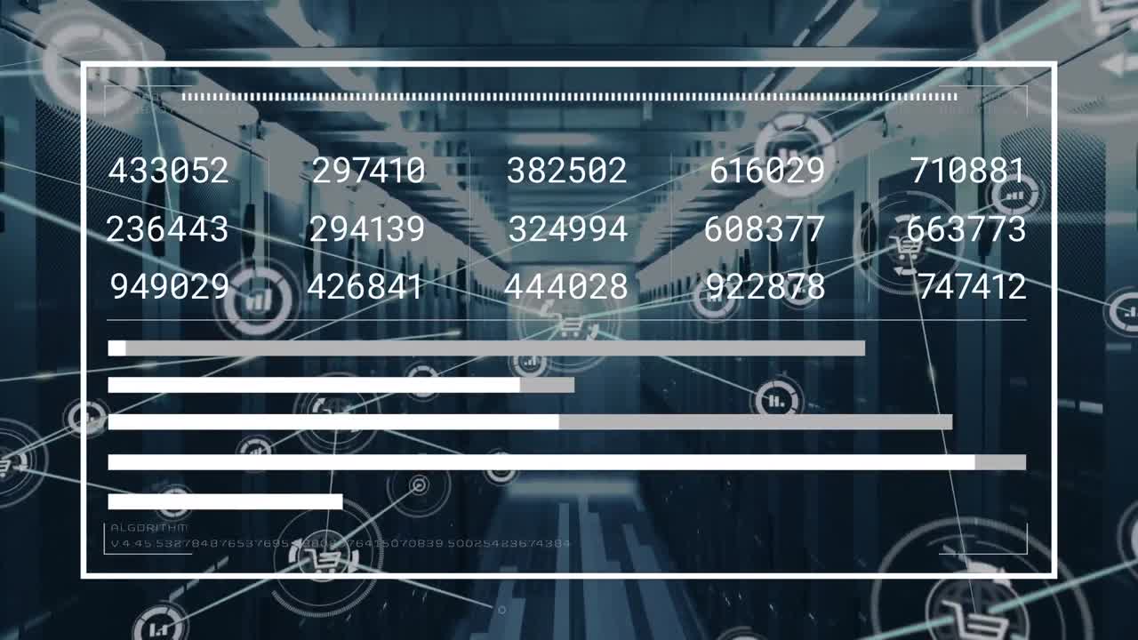 컴퓨터 서버를 통해 금융 데이터 처리의 애니메이션