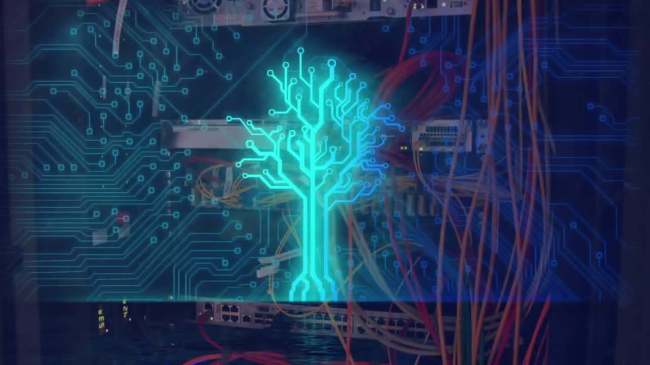 animación del procesamiento de datos a través de un servidor informático