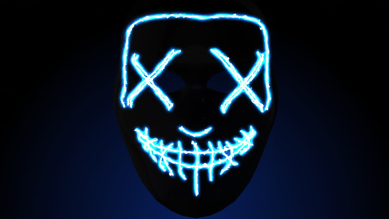 máscara negra con pantalla verde neón con led azul