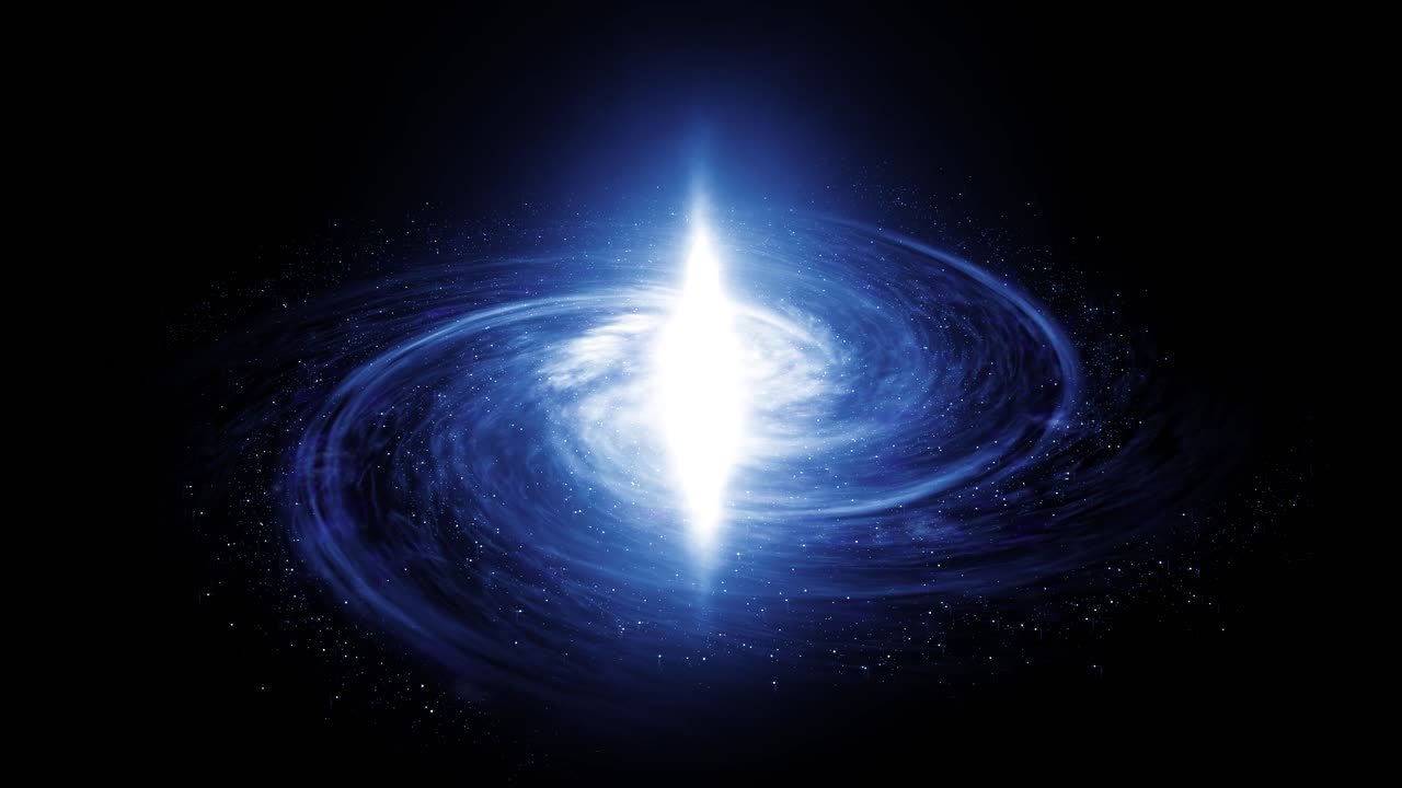 별과 성운으로 가득한 우주 한가운데 있는 푸른 은하의 확대 사진