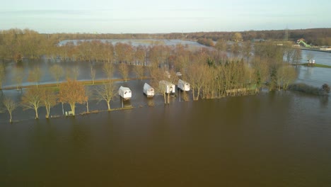 rv park on inundated flood plains in emsland, lower saxony, germany