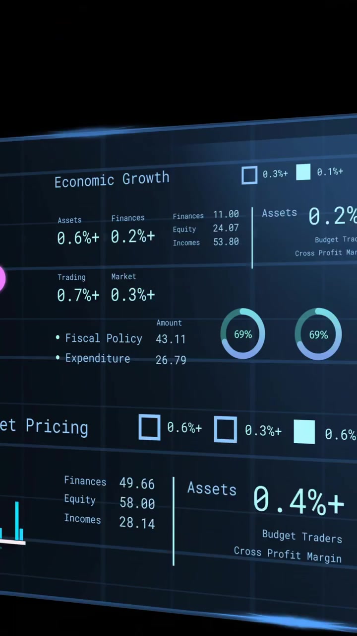 Animation of screens with banking data over black background
