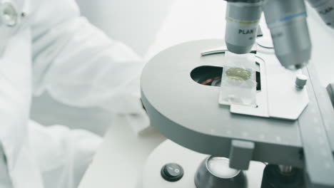 científico usando el microscopio en el laboratorio