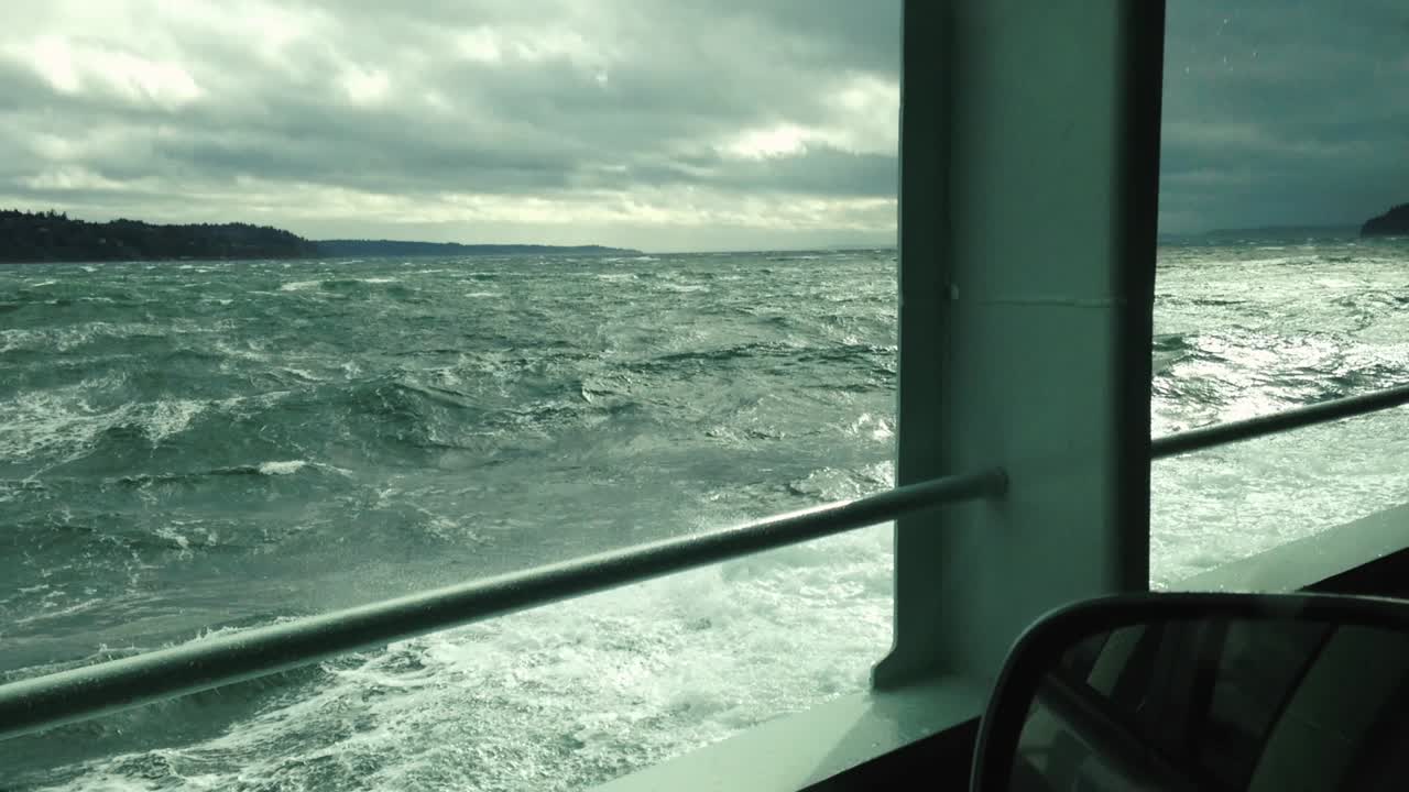 Storm causing massive waves during ferry boat crossing the Puget Sound in the Pacific Northwest