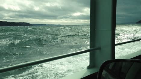 storm causing massive waves during ferry boat crossing the puget sound in the pacific northwest