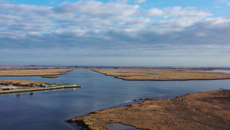 an aerial shot over the waters in freeport, ny