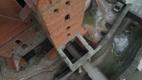 slow ascending drone footage of trakai island castle in lithuania europe