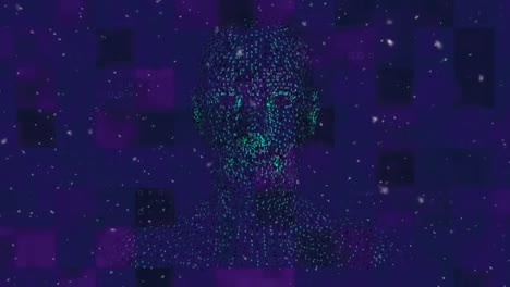 animación de humanos digitales y manchas blancas sobre fondo azul