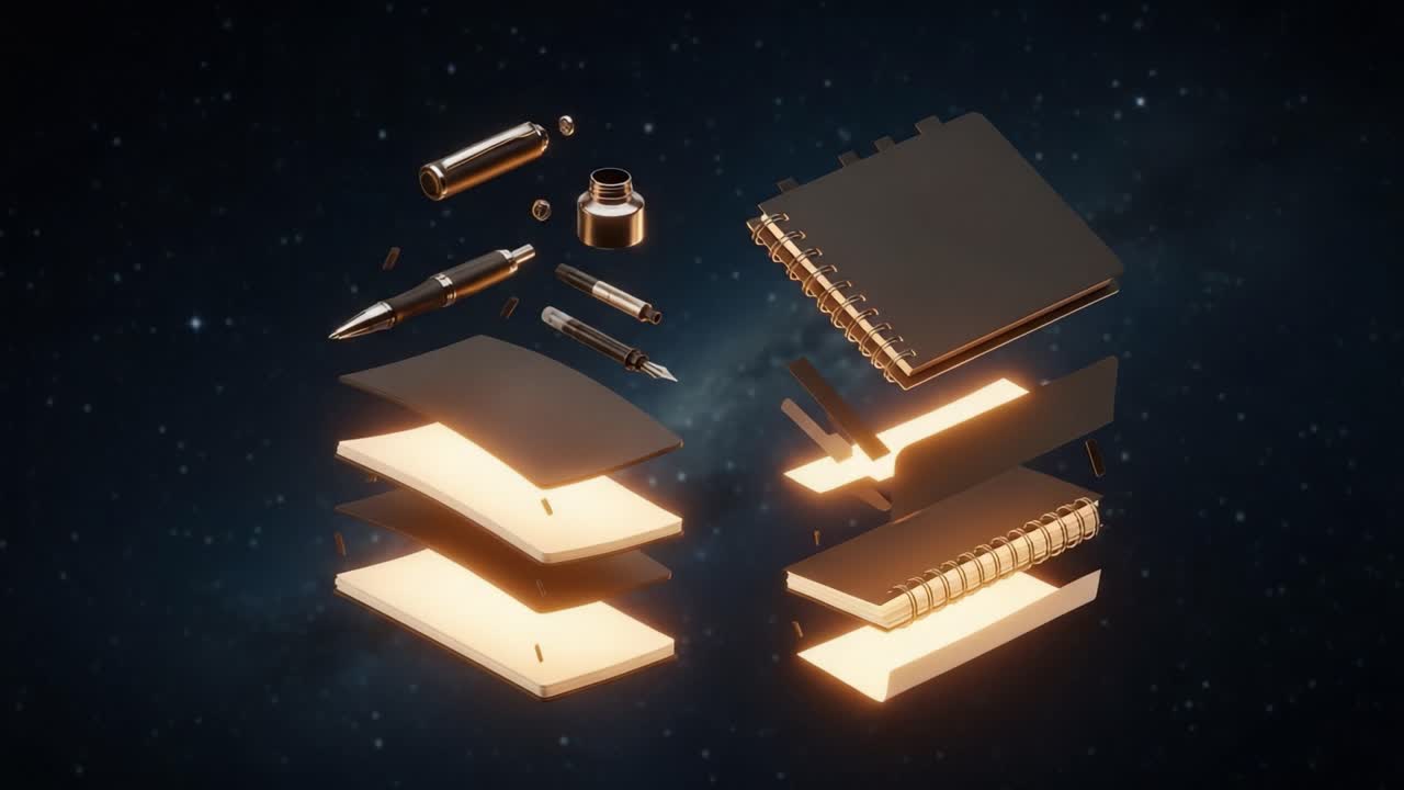 An Exploration of Sleek Golden Stationery: Unpacking the Essence of Elegant Writing Instruments and Notebooks in a Stellar Background