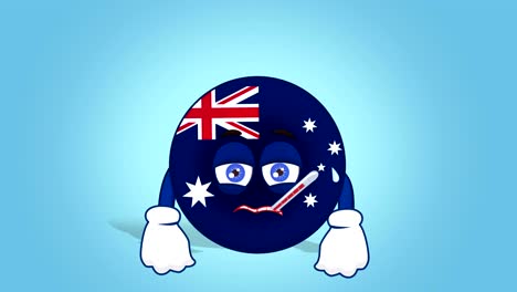 icono de dibujos animados bandera de australia enfermo con animación de cara con alfa mate