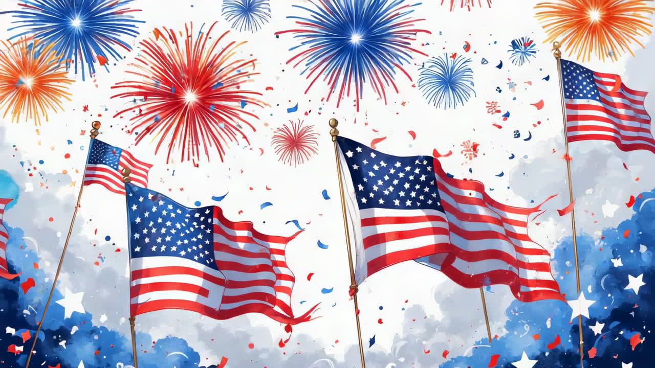 American Flags and Fireworks Celebration