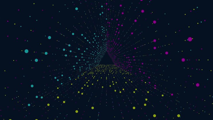 Triangolo in movimento con linee e punti colorati