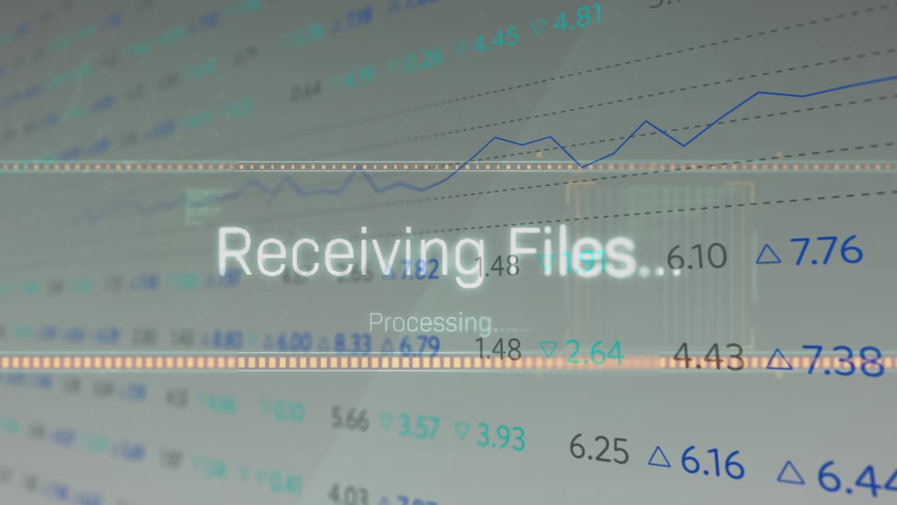 Overlay showing Receiving Files fading in after file request pulsing line indicating processing