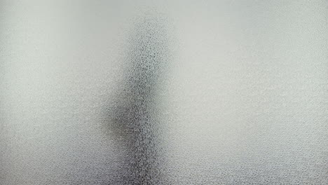 a female silhouette behind the frosted window dances slowly