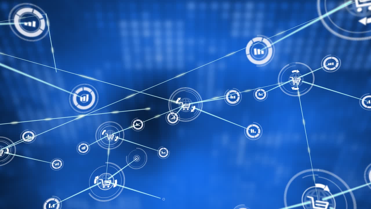 un fondo azul y brillante con una red de conexiones que lo atraviesa.