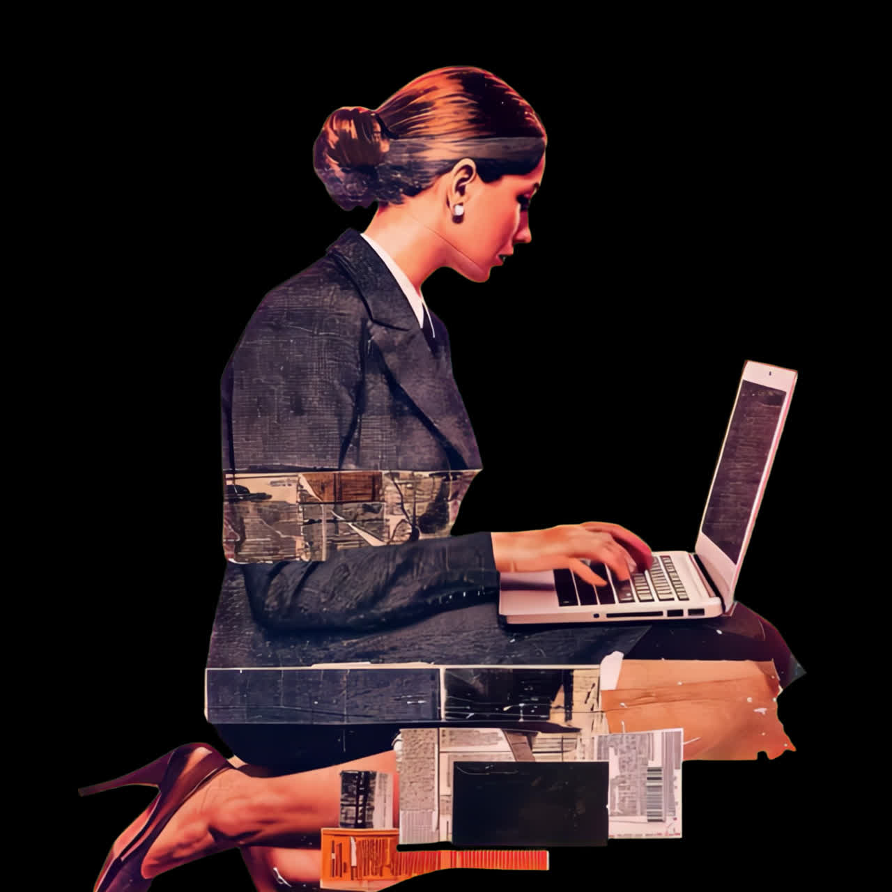 Modern businesswoman digital collage animation isolated asset, transparent 4K video, alpha channel