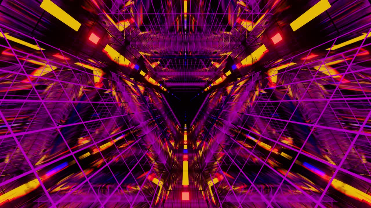 movimiento suave en el túnel de neón de ciencia ficción parpadeando con luces brillantes. para conciertos y vacaciones, para videos y vj. animación de bucle sin pausas.