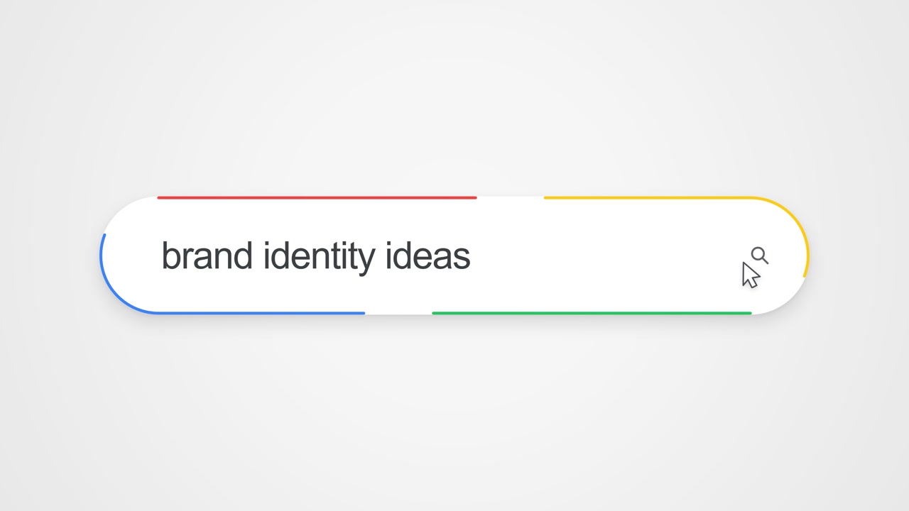 Brand Identity Ideas On An Internet Search Engine Bar On A Computer Interface. Online Creative Research And Branding Inspiration. Close-up Shot