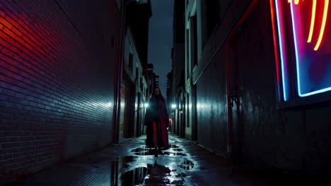 woman walking in a night alley