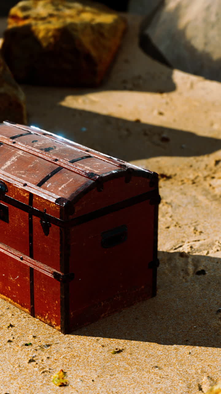 해변 에 있는 오래된 보물 상자