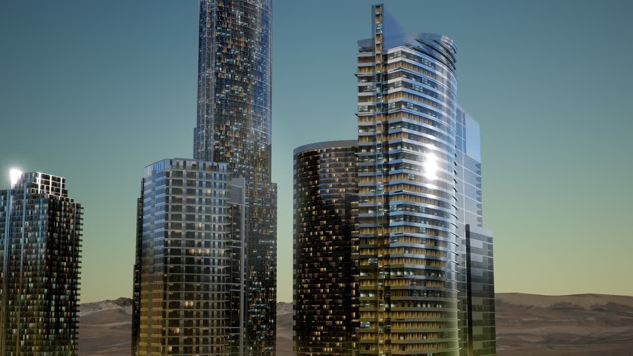 Grattacieli della città di notte nel deserto