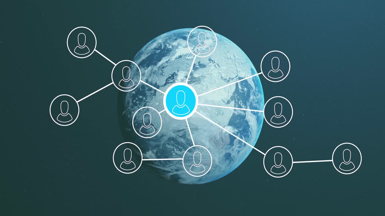 디지털 아이콘 네트워크의 애니메이션 및 전 세계 데이터 처리