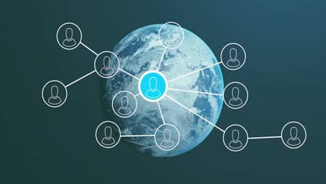 animación de la red de iconos digitales y procesamiento de datos en todo el mundo