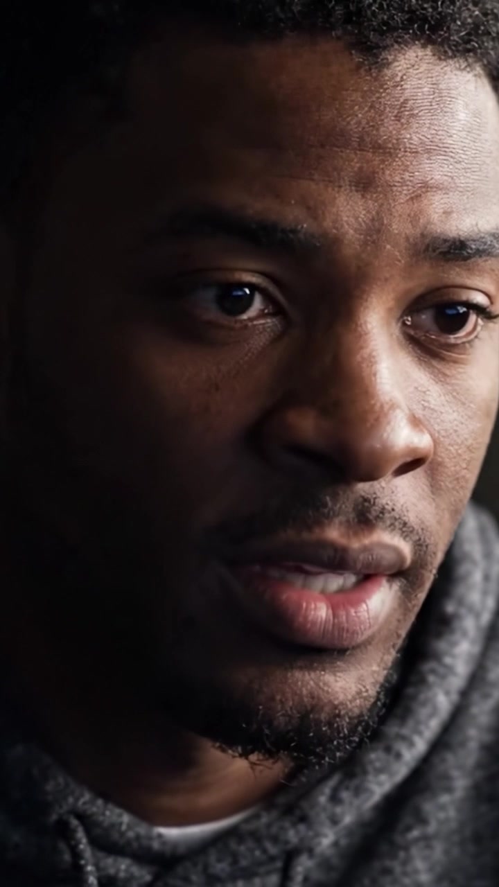 A contemplative moment captured in close-up, showcasing a person's intense gaze and emotional depth as they reflect on their thoughts and feelings in a serene setting.