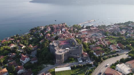 Aerial:-Kanli-Kula-Fortress,-Herceg-Novi-by-the-sea,-Montenegro