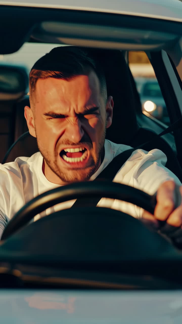 Angry and Frustrated Man Experiencing Road Rage While Driving