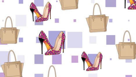 animation of high heels and handbag repeated on white background