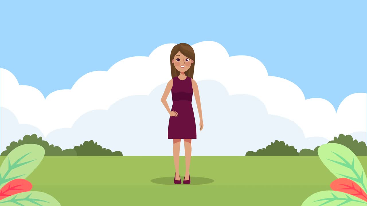 캠프의 젊은 여성 캐릭터 애니메이션