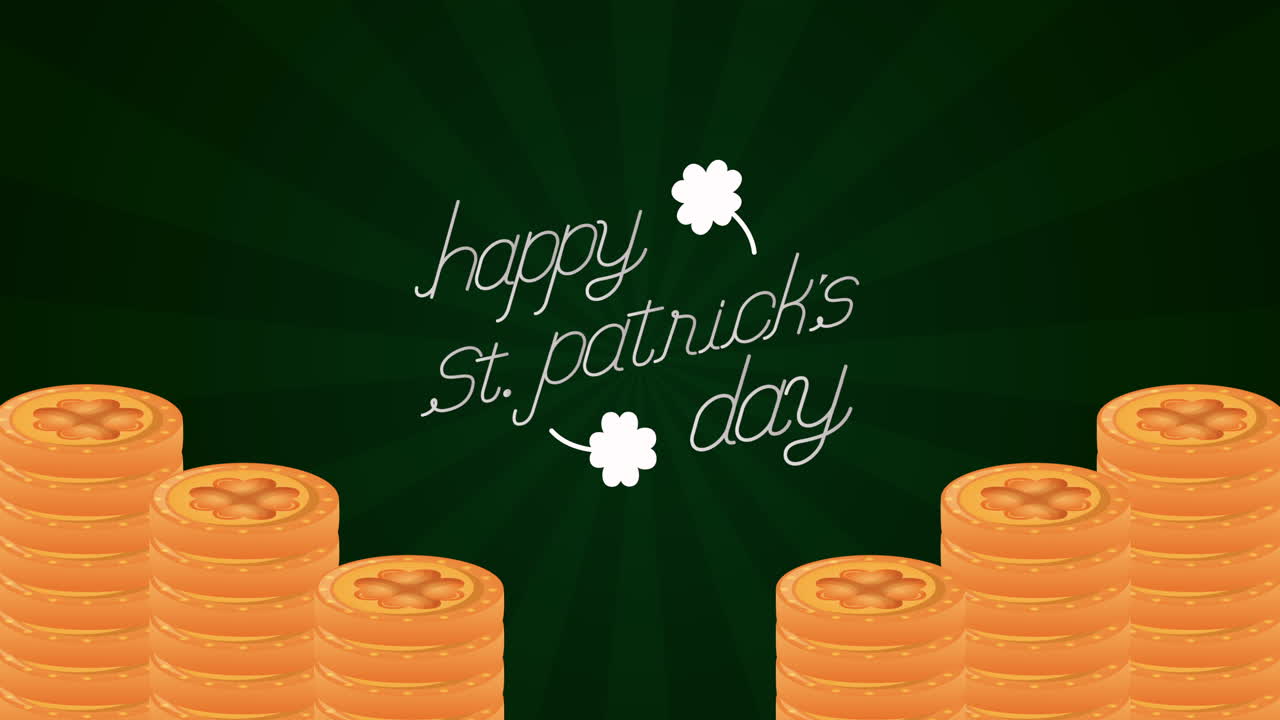 세인트 패트릭스 데이 애니메이션 카드와 글자 및 동전 보물