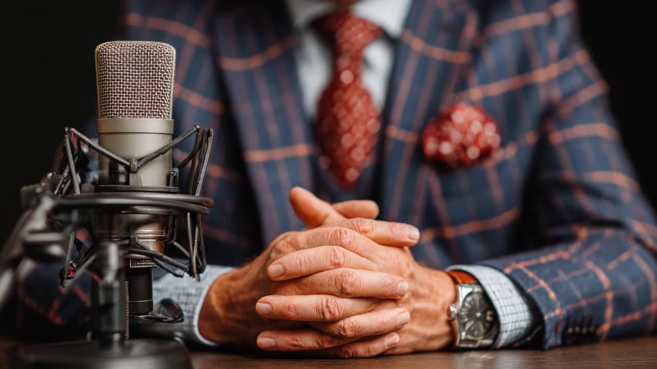 A Well-Dressed Individual at a Recording Studio with a Microphone, Exemplifying Professionalism and Style in a Studio Setting