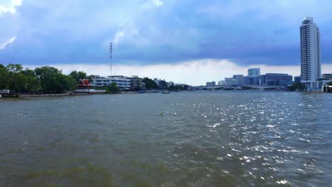 fly over the river of kings, chao phraya river in the city of bangkok, thailand