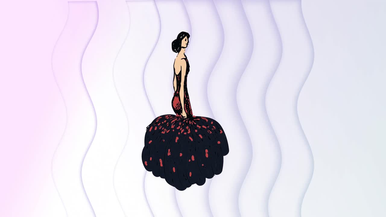 ⁇ 색 배경에  ⁇ 색 선 위에 있는 모델의 애니메이션