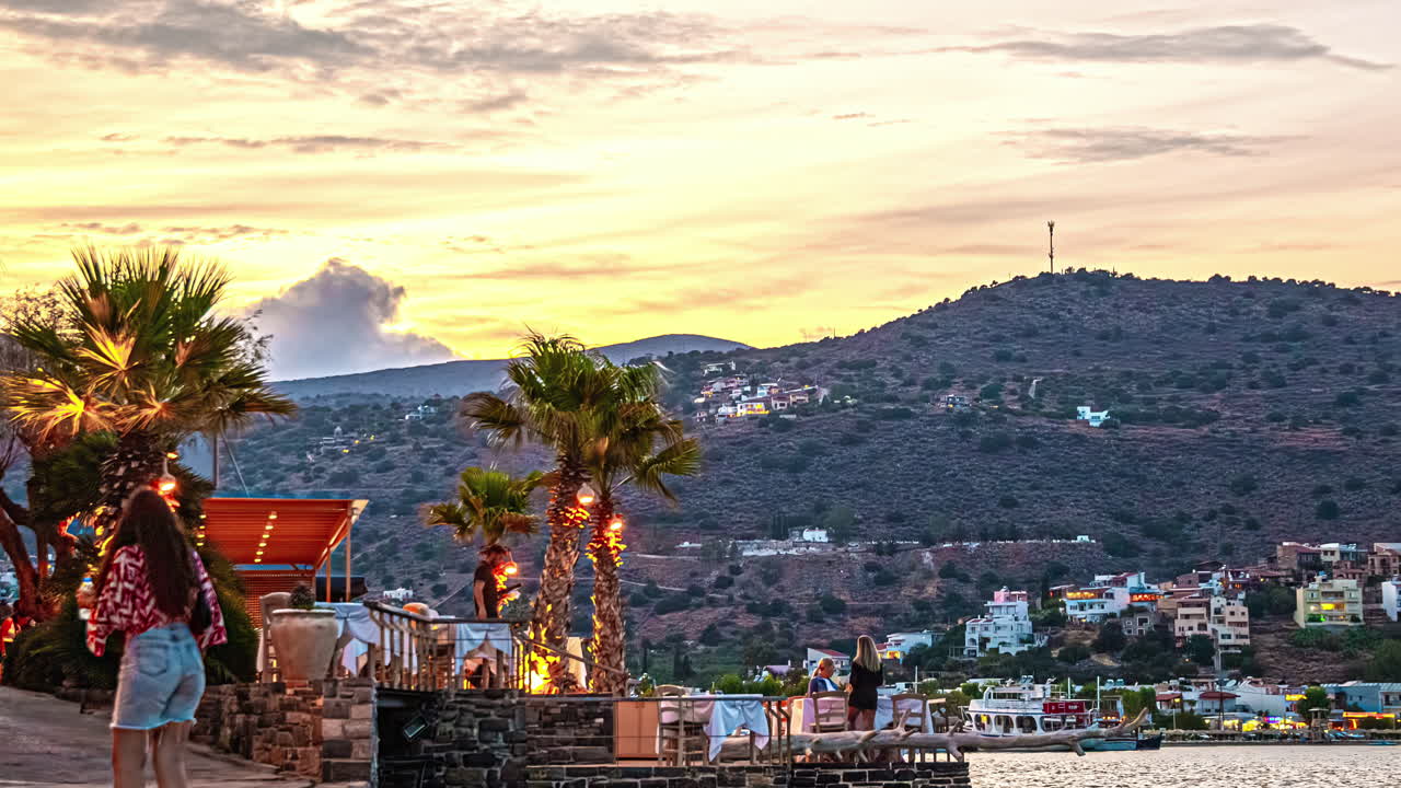 Sea port viewpoint time-lapse Agios Nikolaos holiday destination Crete Greece
