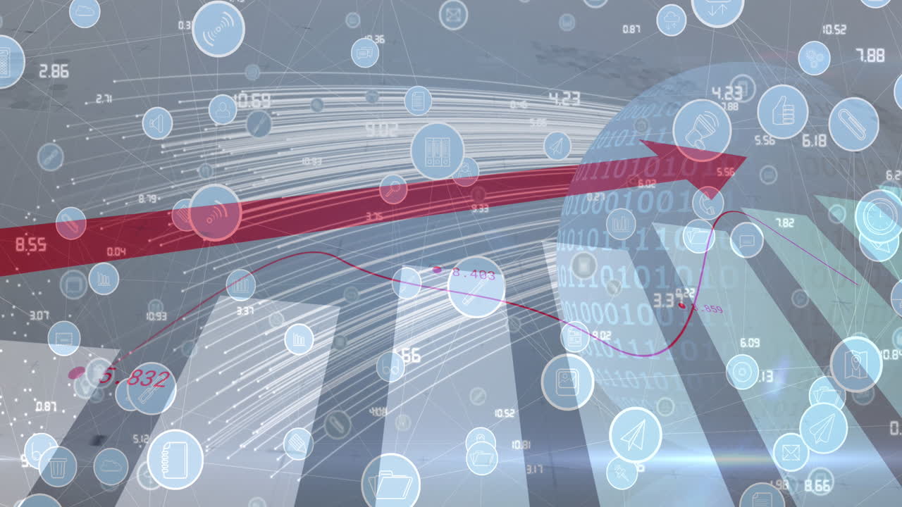 도시 풍경에 대한 통계 처리와 함께 빨간 화살표의 애니메이션