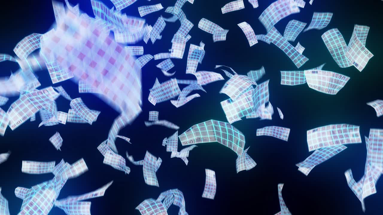 네온 80s 와이어 프레임 떨어지는 유로, 아케이드 우승, 유럽 통화, 비를 내리기