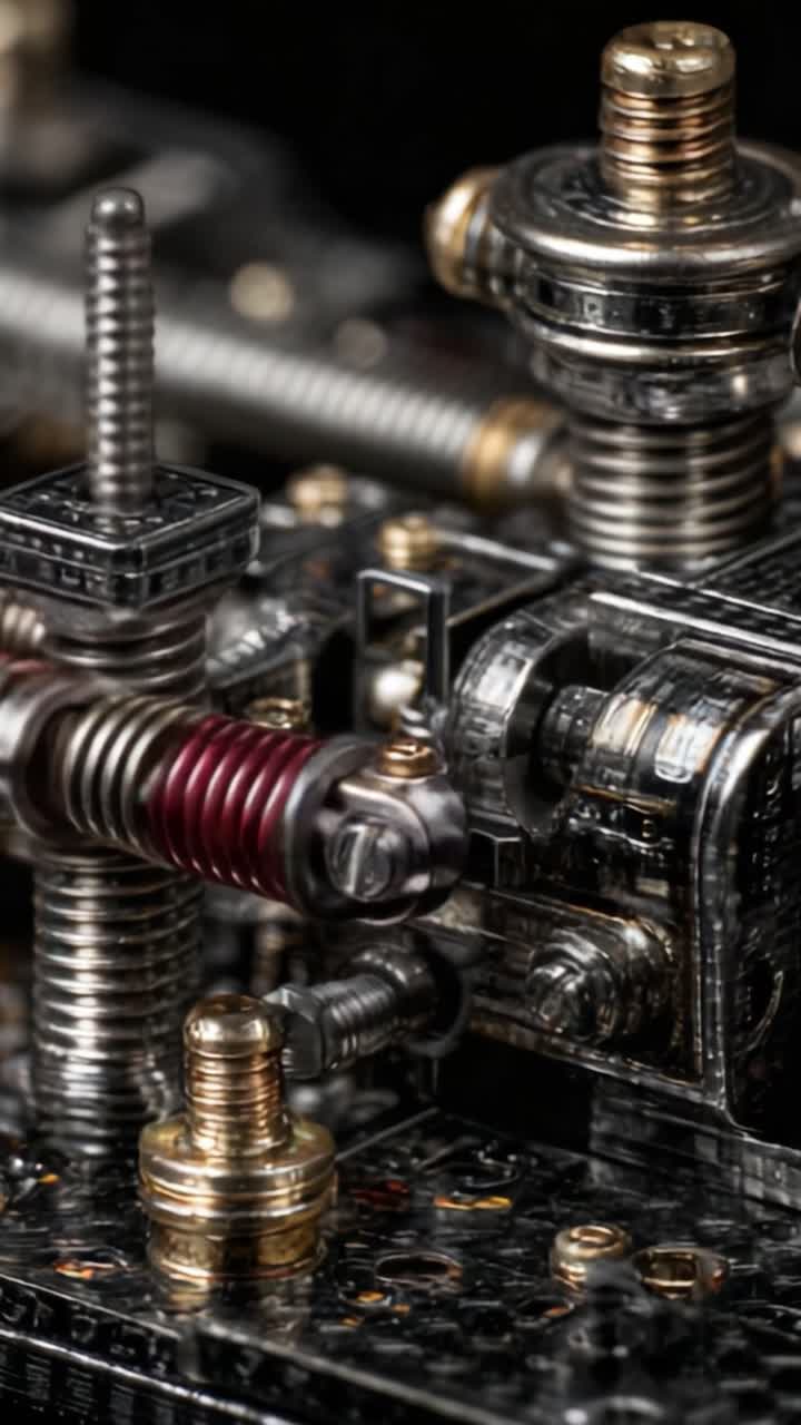 Detalhes Intrincados de Componentes Mecânicos em um Close-up, Exibindo a Complexa Interação de Peças Metálicas e Engenharia de Precisão em um Contexto Industrial