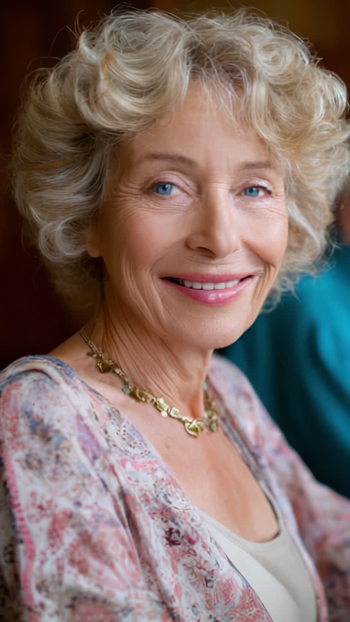 Incantevole ritratto di un'elegante donna con capelli ricci, catturato in due immagini che mostrano il suo sorriso caloroso e la sua personalità gioiosa in un ambiente naturale