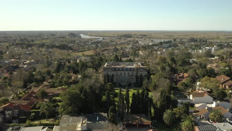 Drone-Shoot-of-Palacio-Sans-Souci,-or-Sans-Souci-Palace,-in-Buenos-Aires-Argentina-in-4K