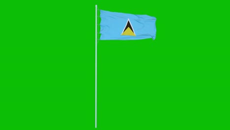 saint lucia flag waving on wind on green screen or chroma key background. 4k animation