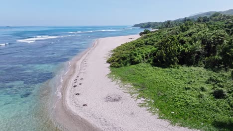 drone flying over wild and deserted beach of el quemaito beach, barahona in dominican republic