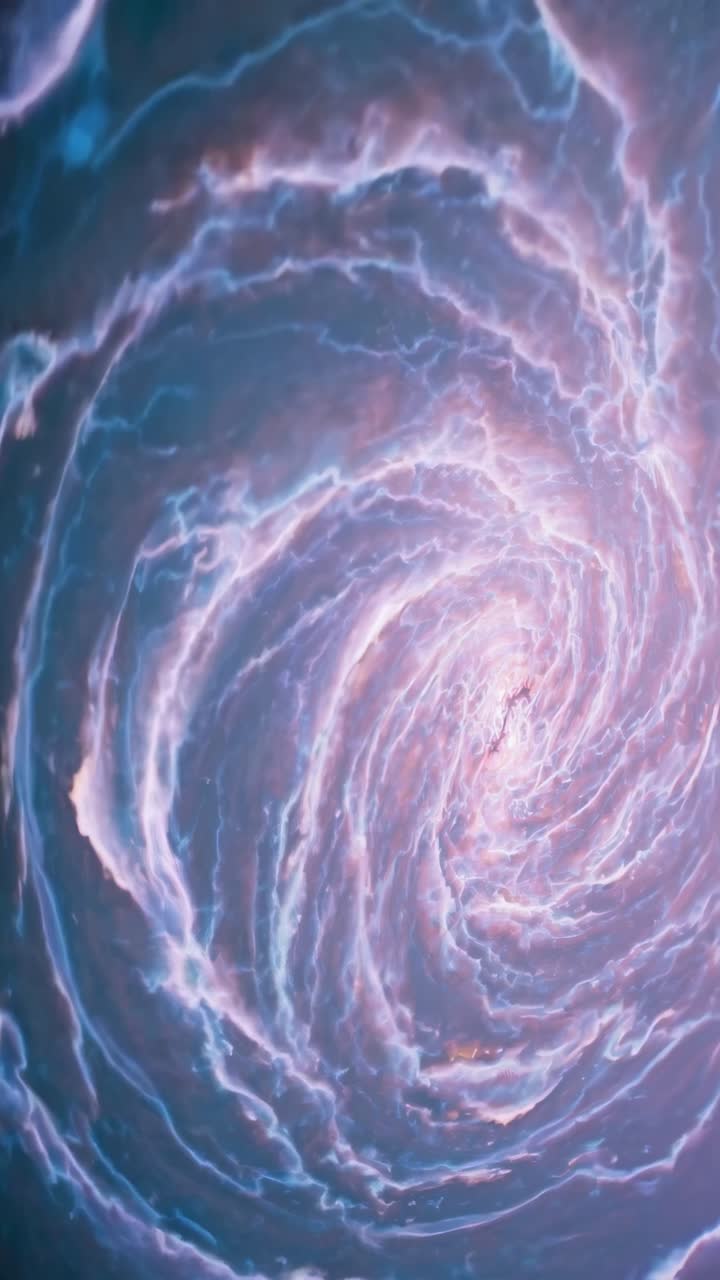 A mesmerizing video of a swirling cosmic vortex in pastel hues, captured from a top-down angle