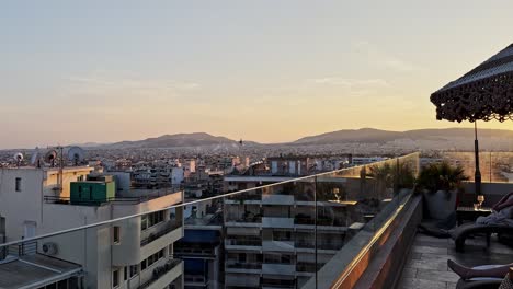 cityscape sunset view from rooftop terrace