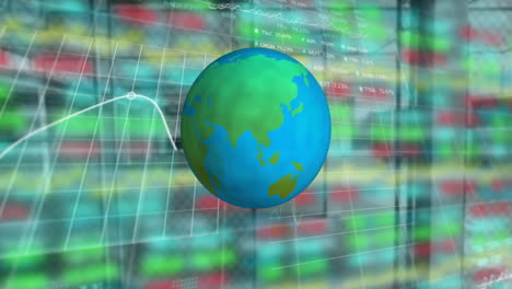 animación del procesamiento de datos y el globo giratorio sobre gráficos coloridos