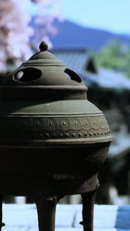 close-up of a traditional chinese incense burner